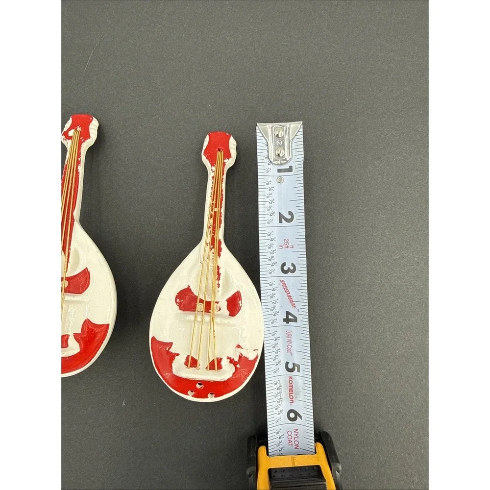 Vintage Japan Mandolin Salt & Pepper Shakers Pair Red White Musical Instrument